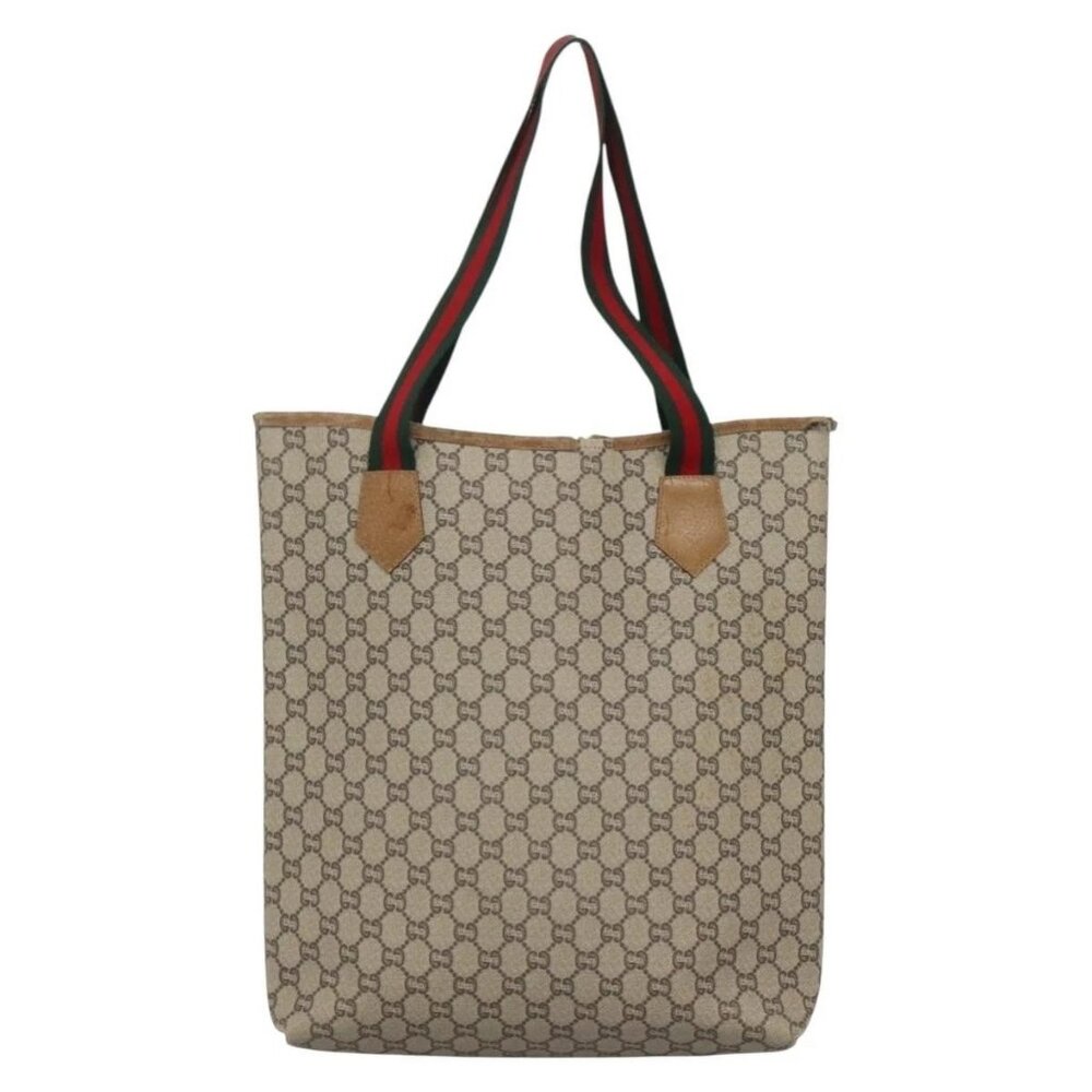GUCCI GG Plus Supreme Web Sherry Line Tote Bag PVC Beige Gold Auth BA5355 - Picture 3 of 15